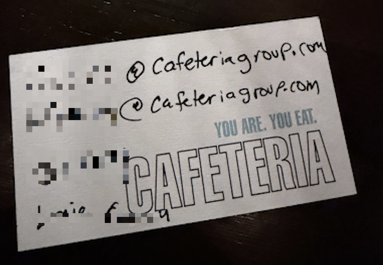 Cafeteria Hiring Manager's Business Card